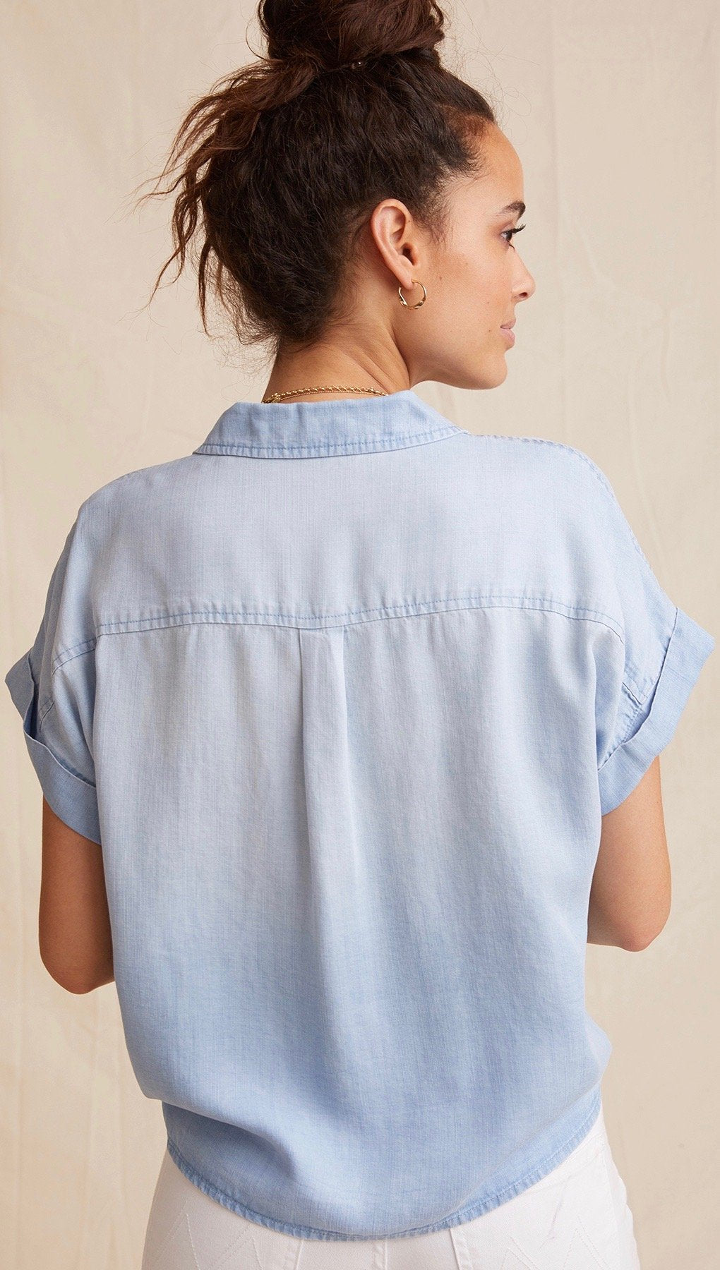 Bella Dahl Cap Sleeve Tie Front Sunbleach Wash Denim Button Down | ShopAA