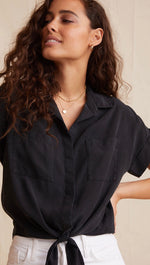 Bella Dahl Cap Sleeve Tie Up Front Button Down Shirt Vintage Black | ShopAA