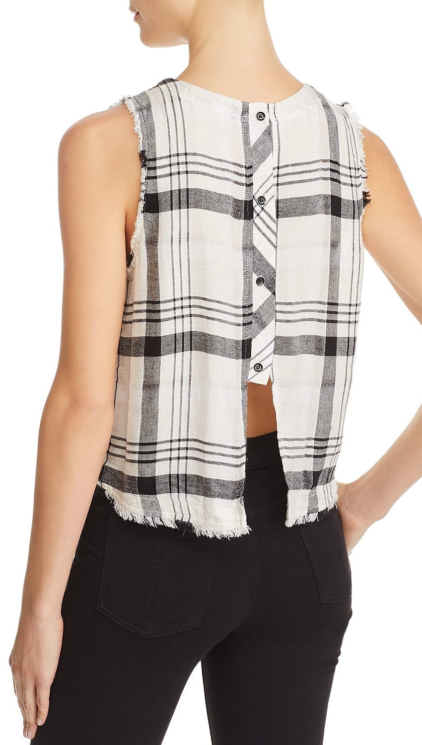 Bella Dahl Bella Dahl Frayed Plaid Button Back Tank Natural Black I ShopAA