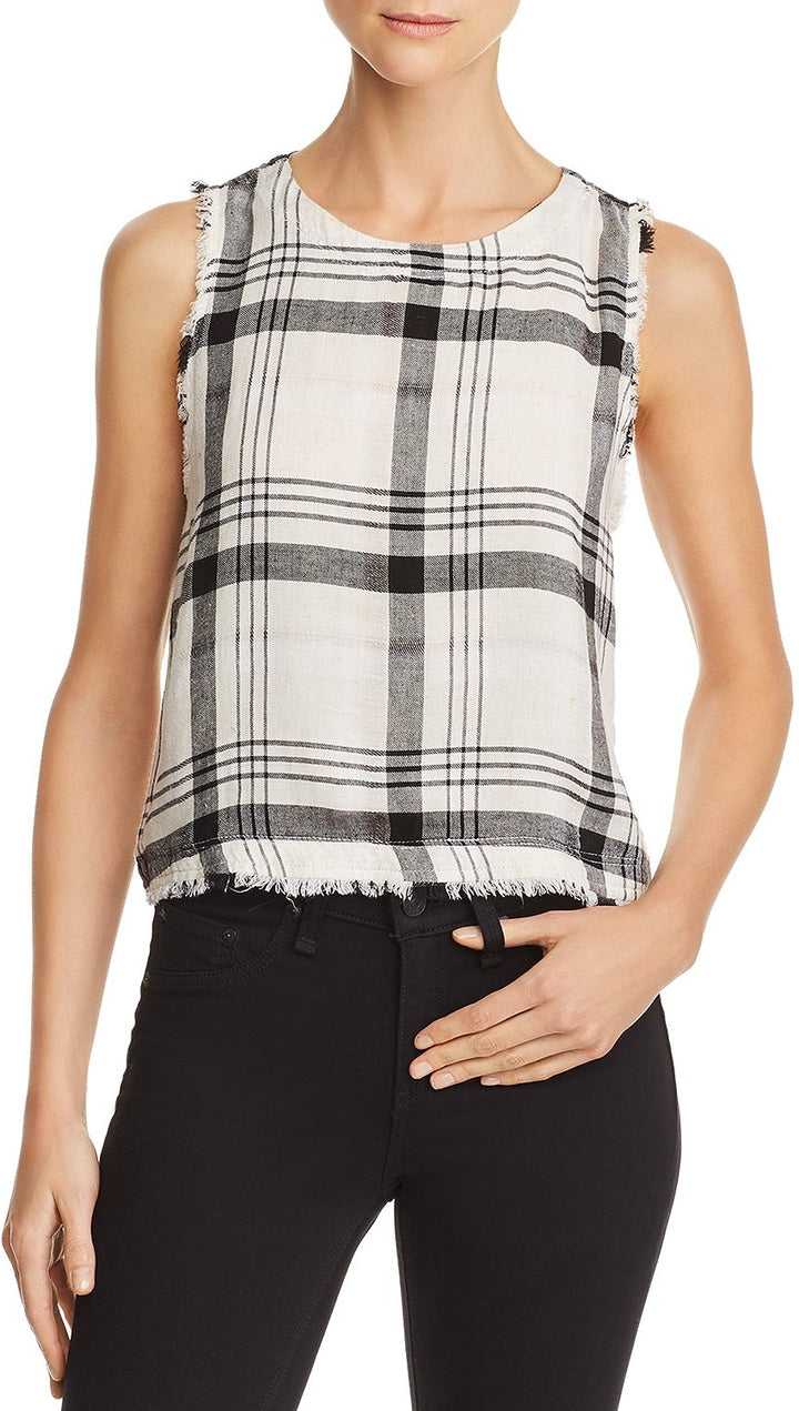 Bella Dahl Bella Dahl Frayed Plaid Button Back Tank Natural Black I ShopAA