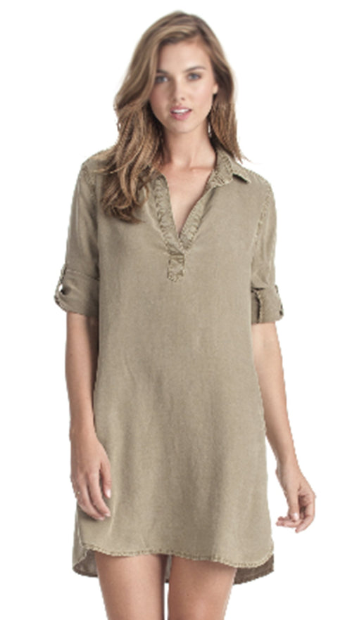 Bella Dahl Long Sleeve A-Line Shirt Dress Soft Army Green | ShopAA