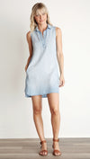 Bella Dahl Sleeveless A-Line Dress Light Mist Wash Denim Blue I ShopAA