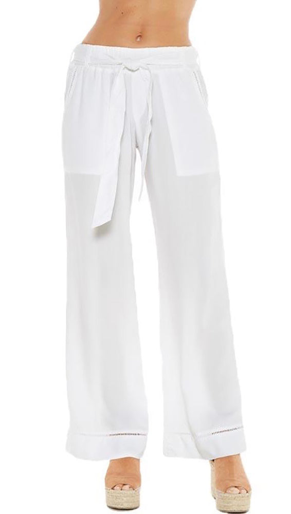 Bella Dahl Trimmed Belted Wide Leg Cargo Pants White Tencel I ShopAA
