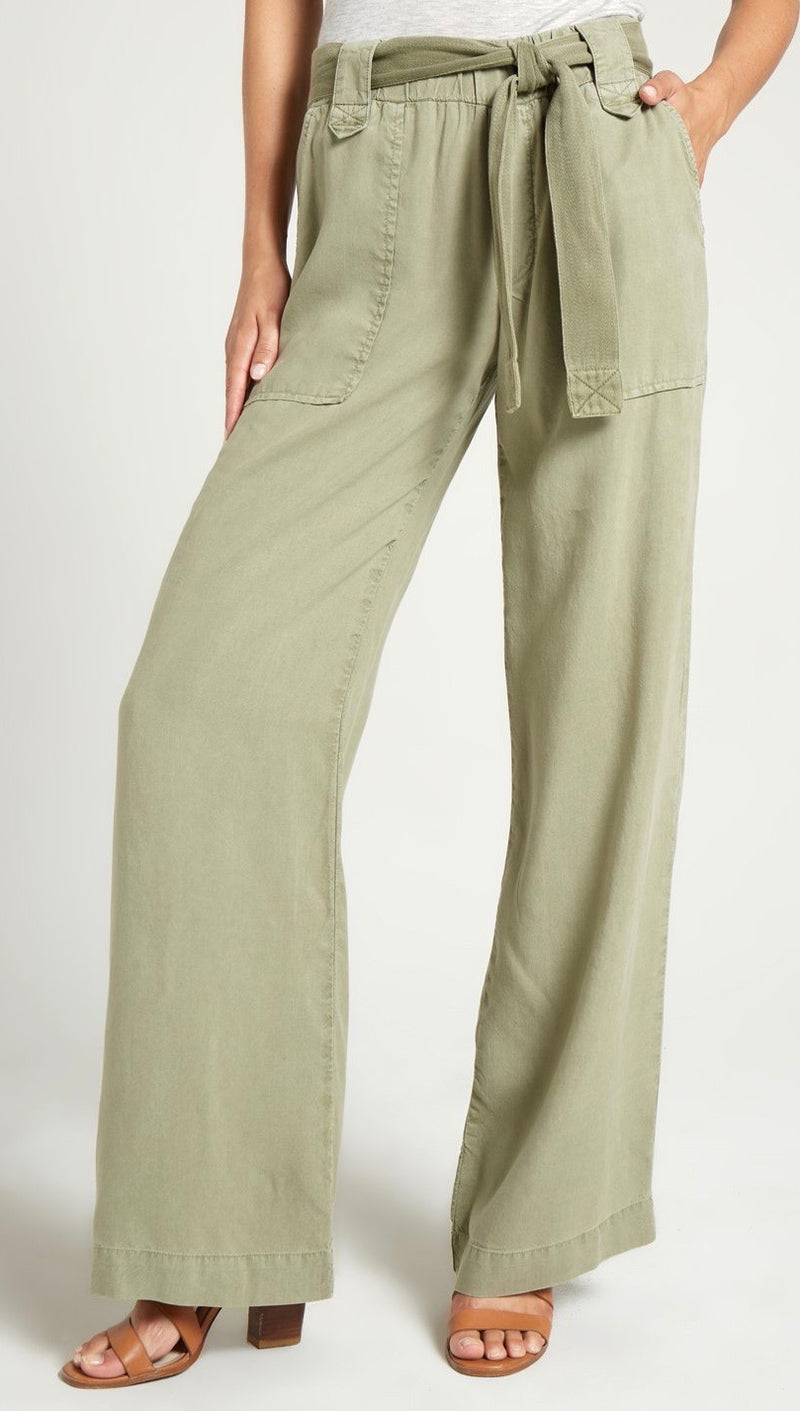 Bella Dahl Wide Leg High Waist Contrast Belt Cargo Pants Dusk Green I ShopAA
