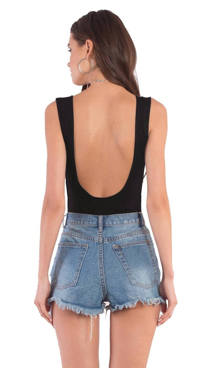 Mallory Deep Scoop Neck Bodysuit Lace Up Side Cut Outs Black