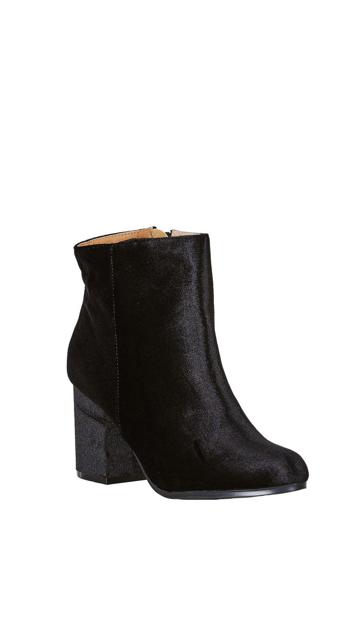 Velour Ankle Booties Black Velvet Chunky Block Heel Shoes