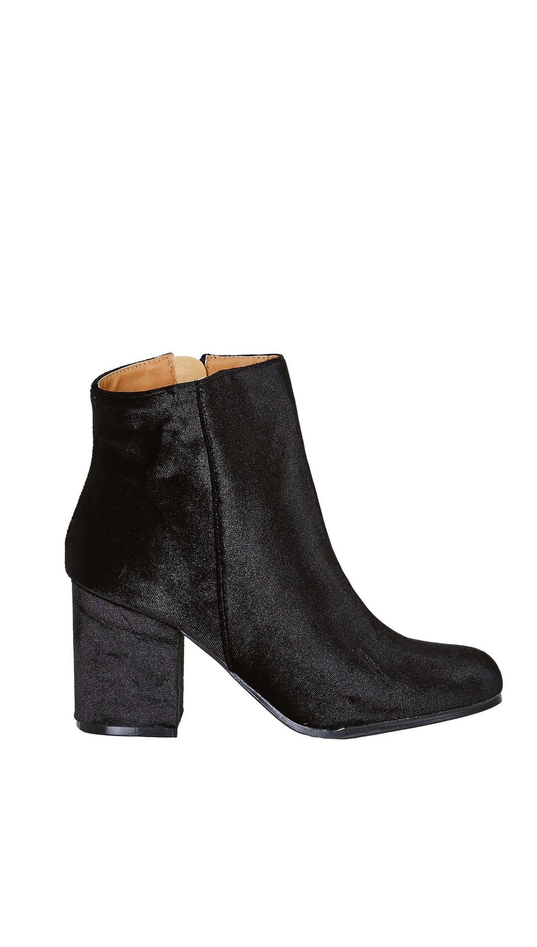 Velour Ankle Booties Black Velvet Chunky Block Heel Shoes