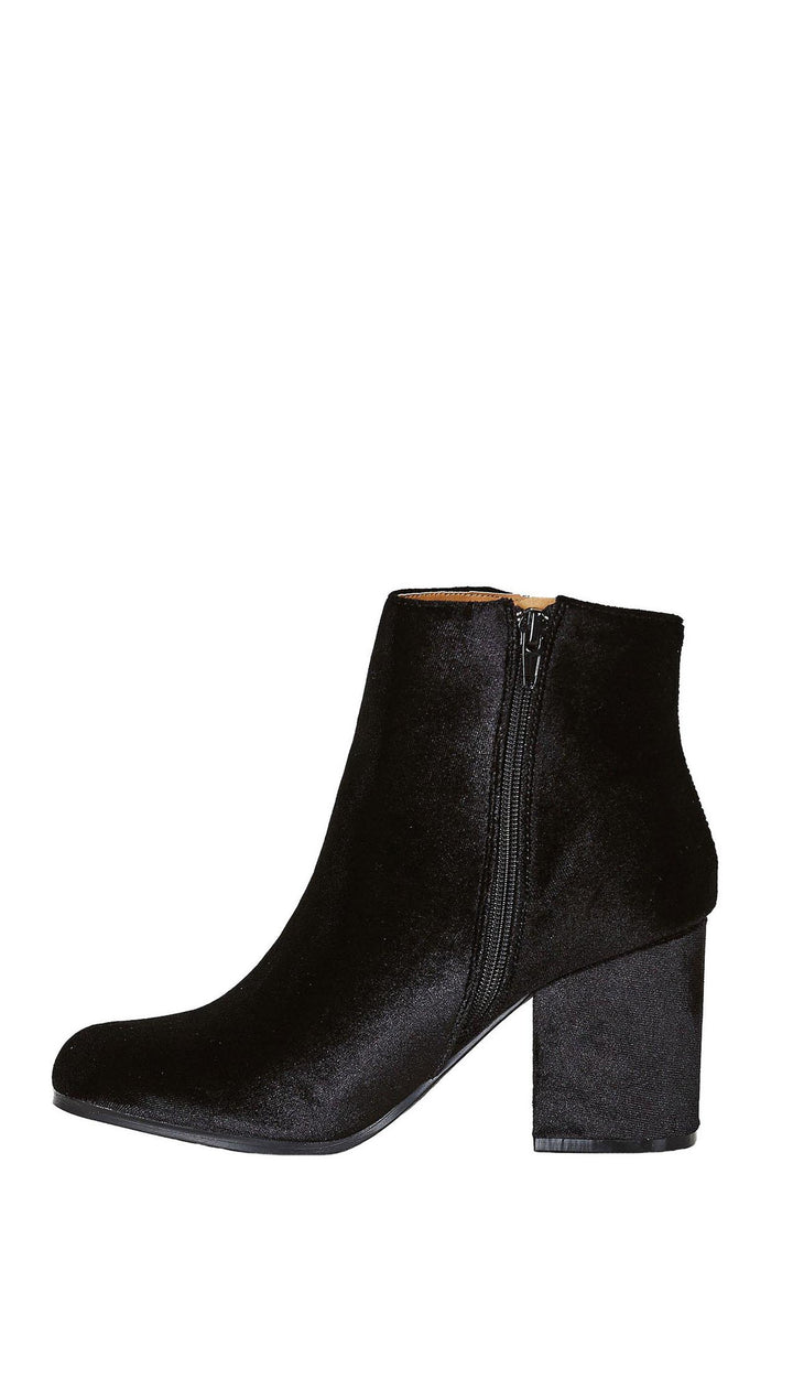 Velour Ankle Booties Black Velvet Chunky Block Heel Shoes
