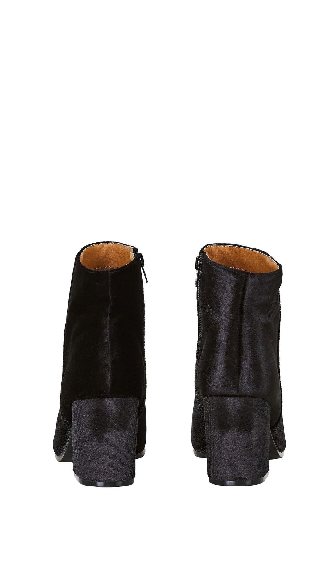 Velour Ankle Booties Black Velvet Chunky Block Heel Shoes