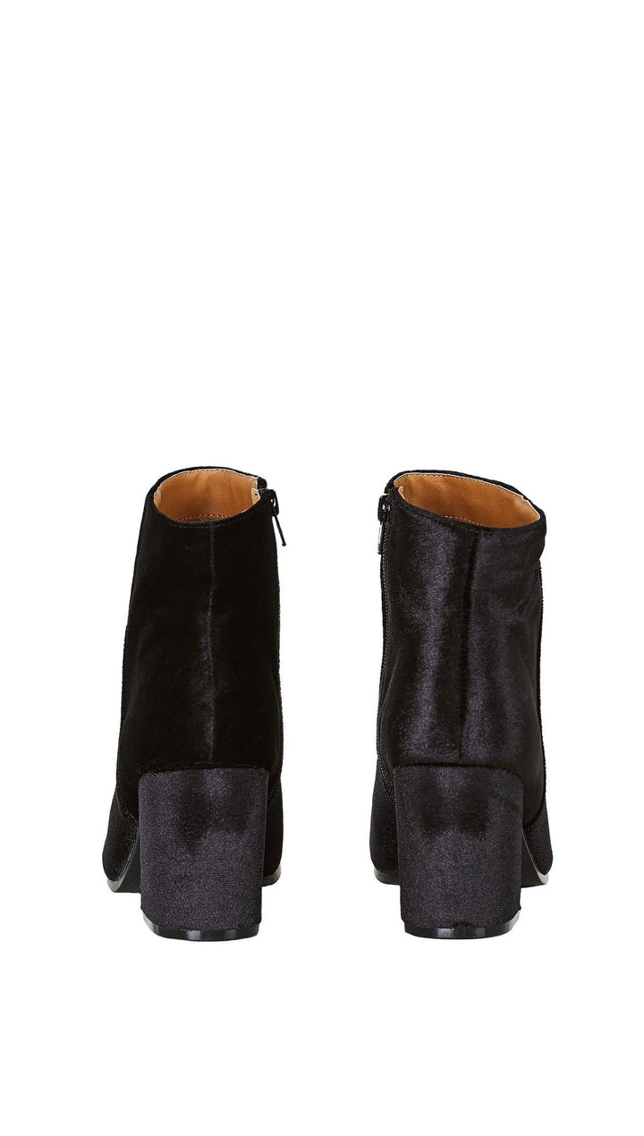 Velour Ankle Booties Black Velvet Chunky Block Heel Shoes