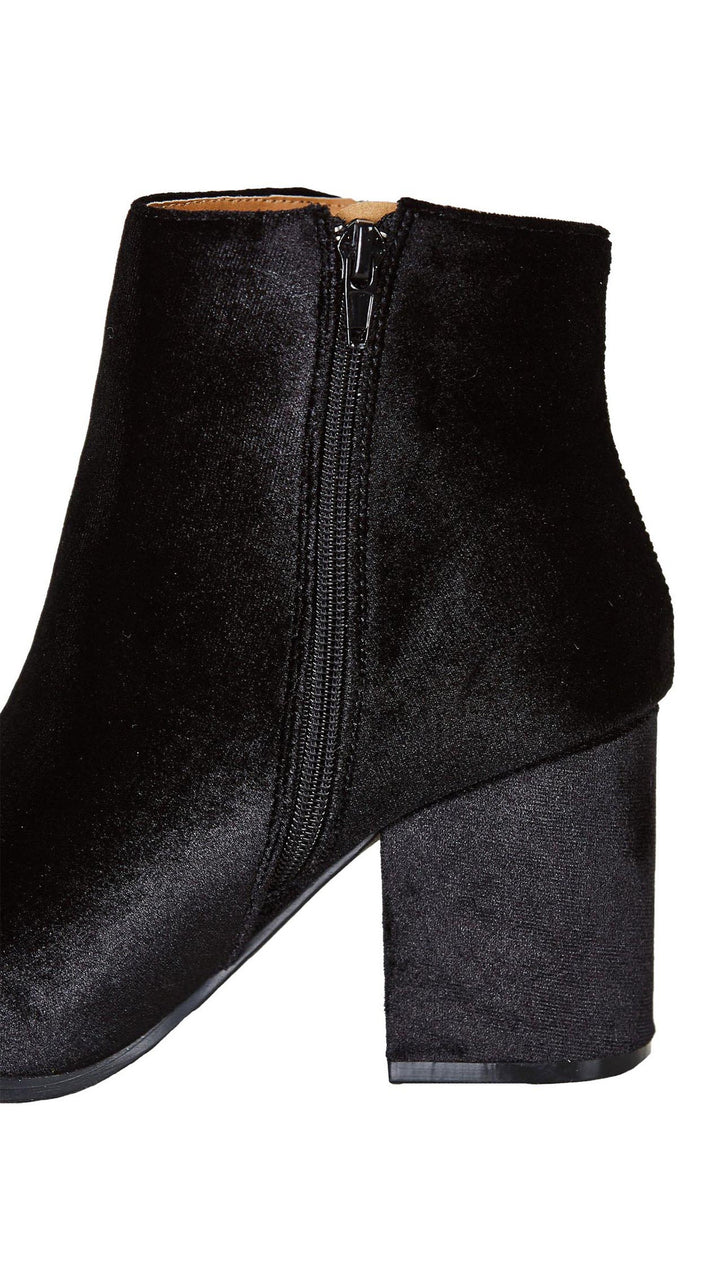 Velour Ankle Booties Black Velvet Chunky Block Heel Shoes