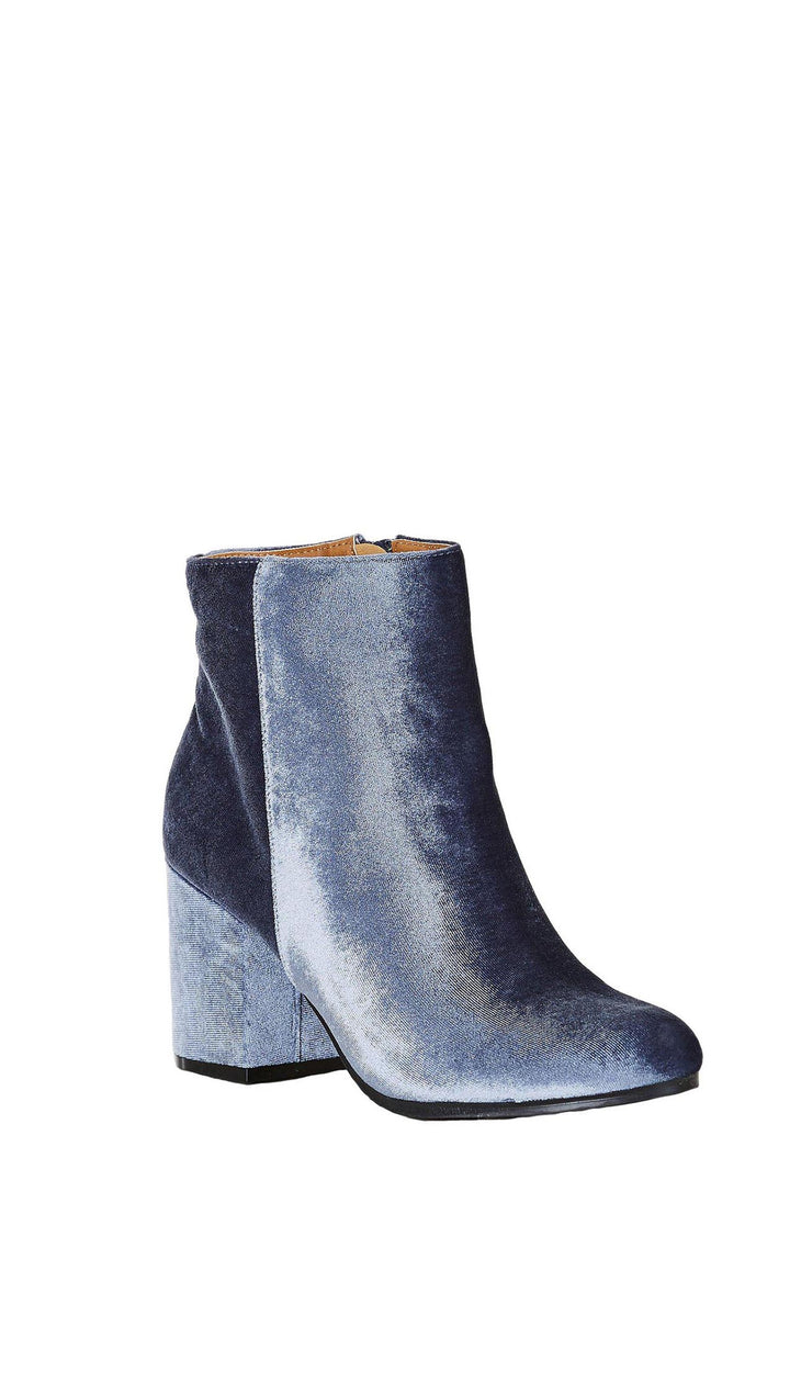 Velour Ankle Booties Light Ice Blue Chunk Block Heel Velvet Shoes