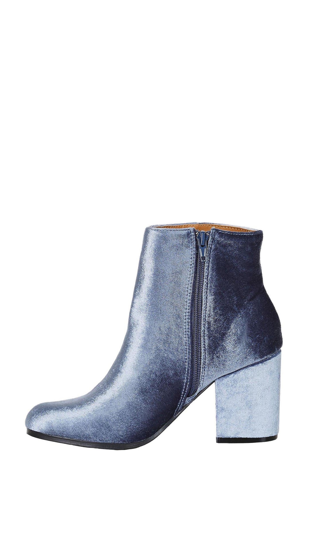 Velour Ankle Booties Light Ice Blue Chunk Block Heel Velvet Shoes