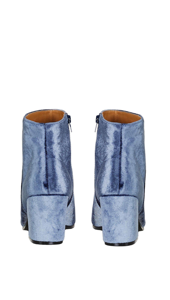 Velour Ankle Booties Light Ice Blue Chunk Block Heel Velvet Shoes