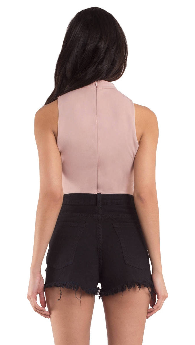 Lena Lace Up Choker Sleeveless Bodysuit Blush Pink