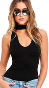 Choker Cut Out Knit Mock Neck Sleeveless Bodysuit Black l ShopAA
