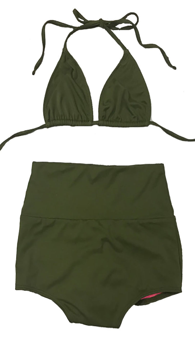 Olive Sexy High Waist Scrunch Butt Bikini Triangle Chynna Dolls Swimwear