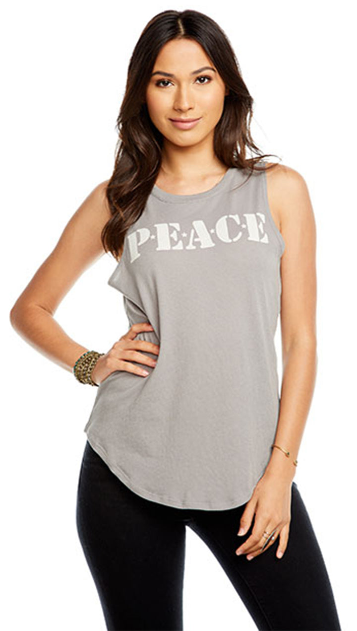 Chaser Peace Muscle Tank Flax Sleeveless Gauzy Shirttail | ShopAA