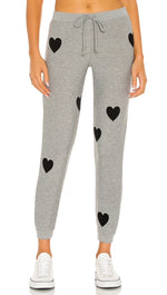 Chaser Brand Flocked Heart Drawstring Cozy Knit Cuffed Jogger Pants