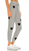 Chaser Brand Flocked Heart Print Drawstring Cozy Knit Cuffed Jogger Pants Sweats