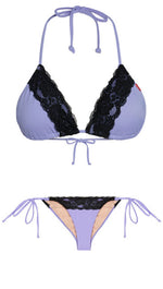 Chynna Dolls Swim Lilac Matte Purple Black Edge Lace scrunch bun Bikini | ShopAA