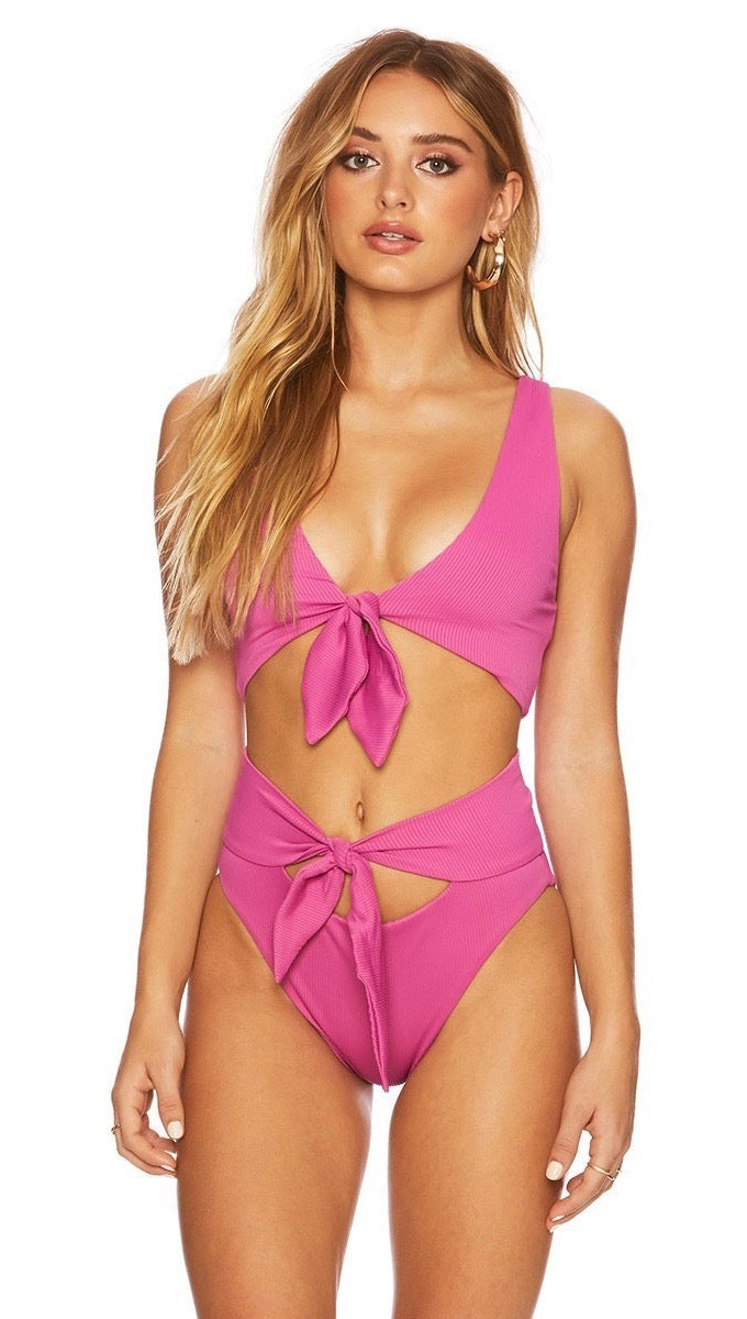 BEACH RIOT Riza Bikini Top in Pink Lemonade Colorblock
