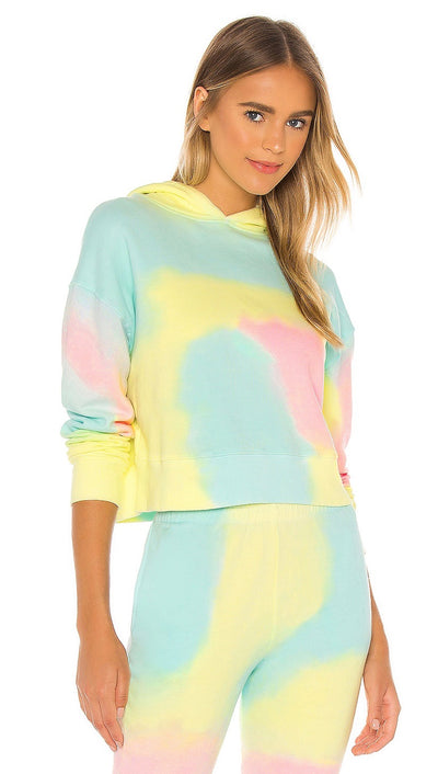 Frankies Bikinis Burl Rainbow Tie Dye Crop Sweatshirt