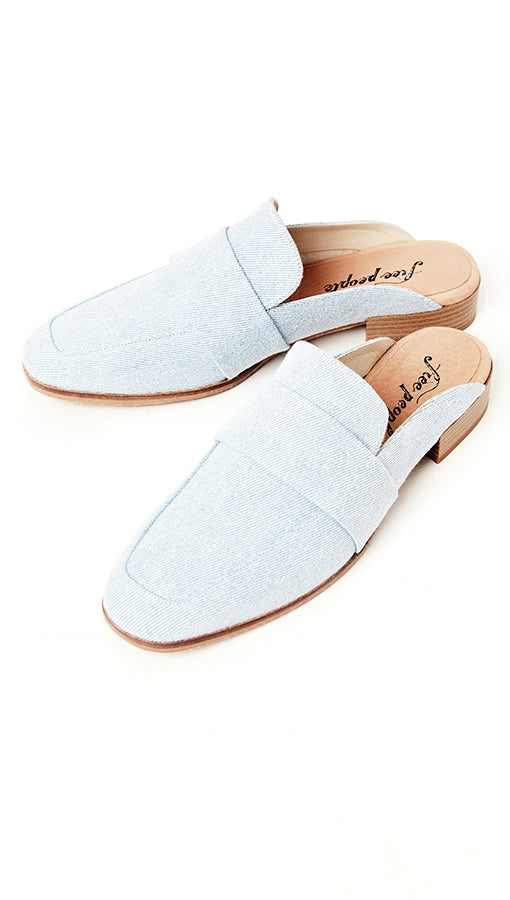 Free People Textile At Ease Loafer Washed Denim Mule Slides | ShopAA