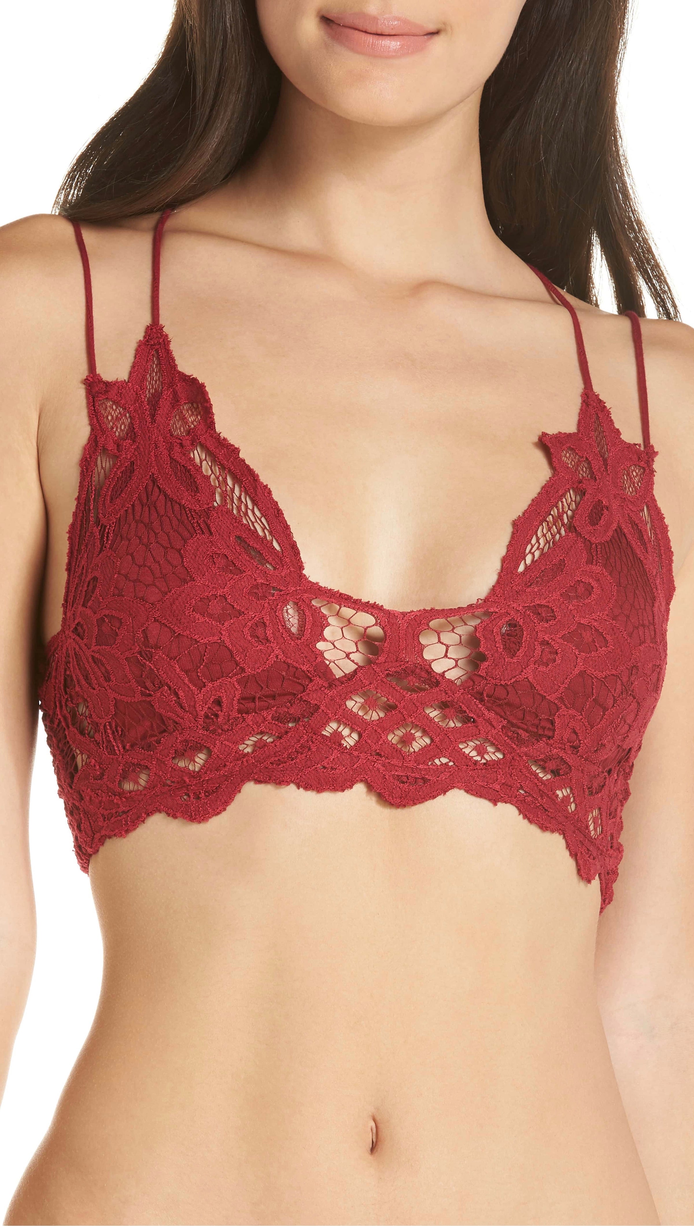 Free People Adella Bralette Garnet Red Intimates Floral Lace
