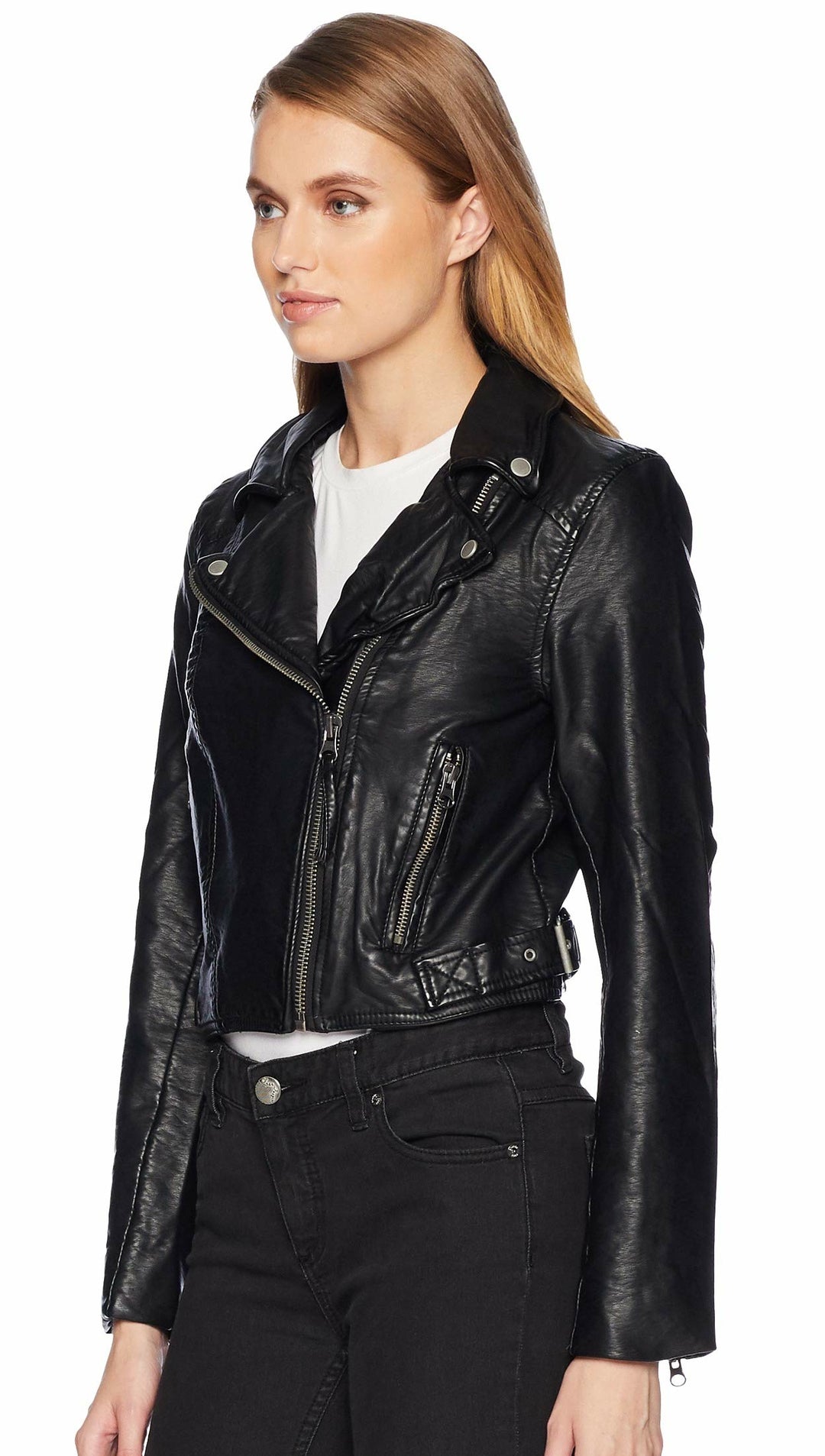 Free People Heartache Moto Jacket Black Vegan Leather Crop Biker