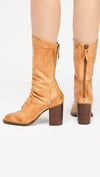 Free People Elle Block Heel Booties Taupe Brown Shoes Leather Boots