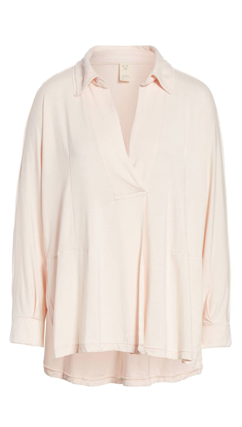 Free People Can't Fool Me Collar V Neck Tee Blouse Soft Peach Pink – ShopAA
