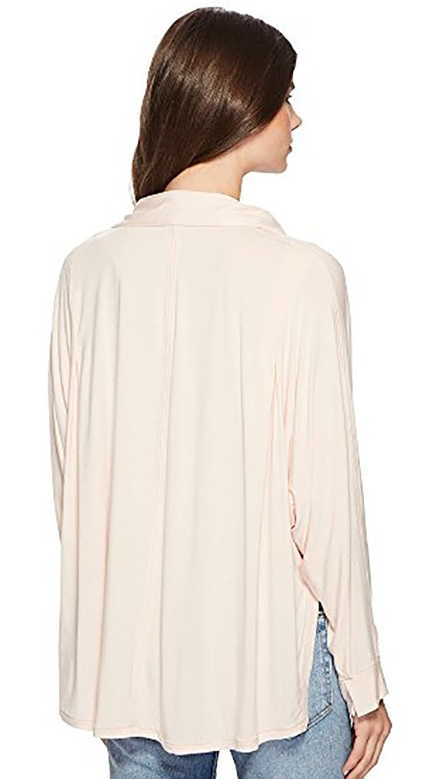 Free People Can't Fool Me Collar V Neck Tee Blouse Soft Peach Pink