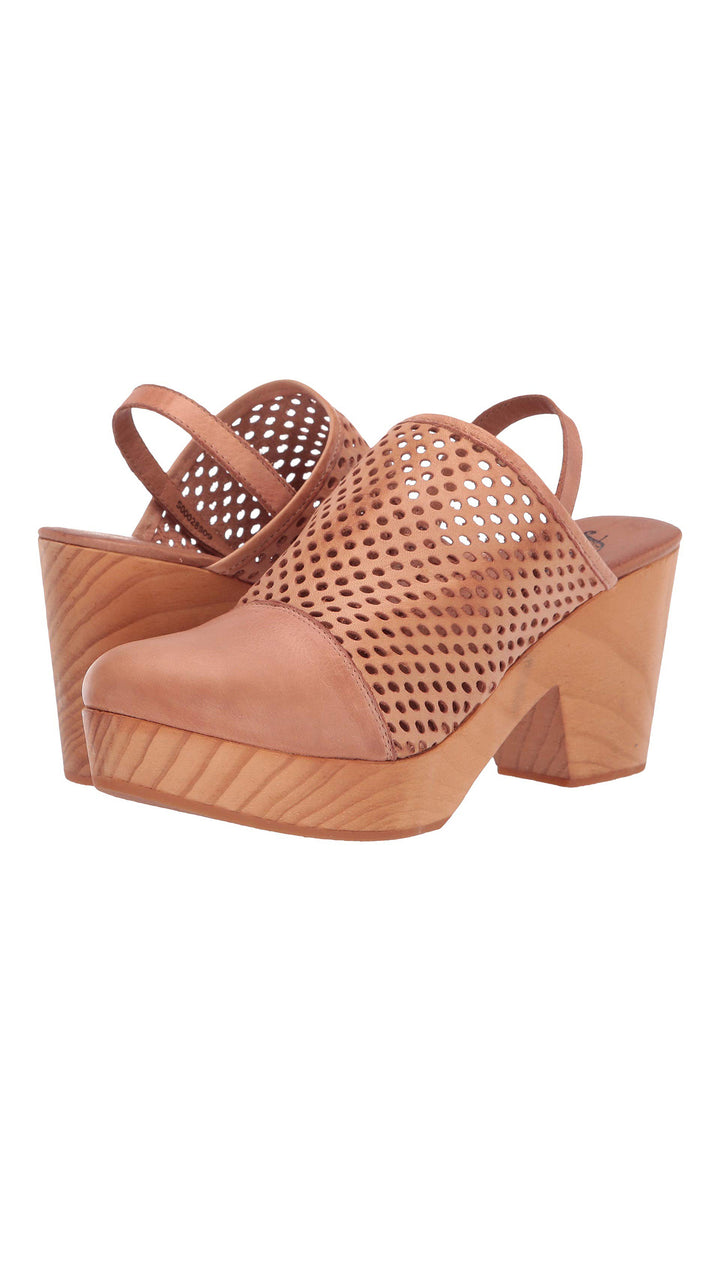 Free People Logan Natural Brown Leather Preforated Sling Back Clogs I ShopAA