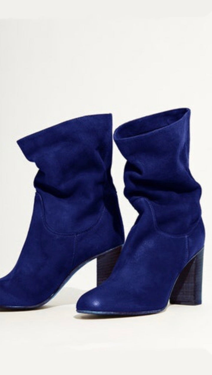 Free People Dakota Heel Boot Cobalt Blue Suede Leather Slouchy Ankle Boots