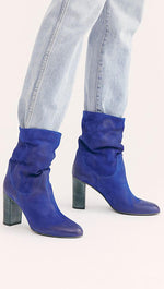 Free People Dakota Heel Boot Cobalt Blue Suede Leather Slouchy Ankle Boots