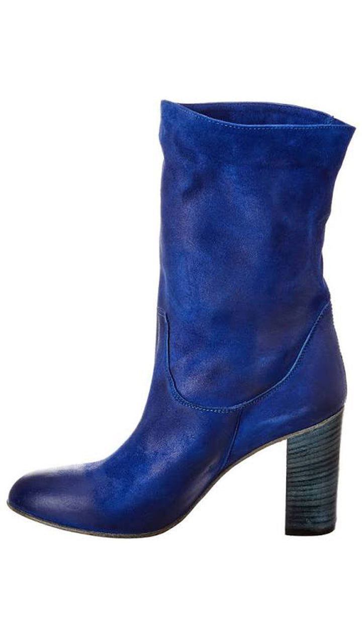 Free People Dakota Heel Boot Cobalt Blue Suede Leather Slouchy Ankle Boots