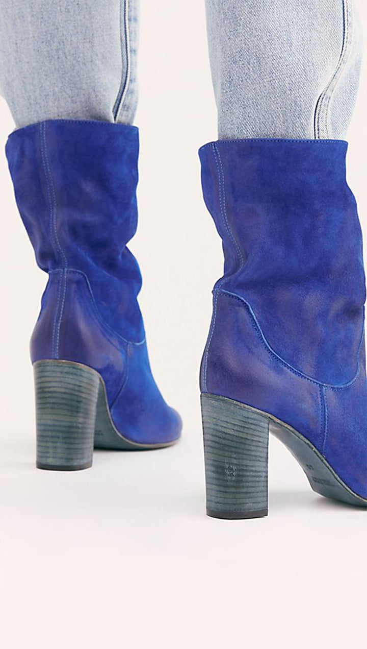 Free People Dakota Heel Boot Cobalt Blue Suede Leather Slouchy Ankle Boots