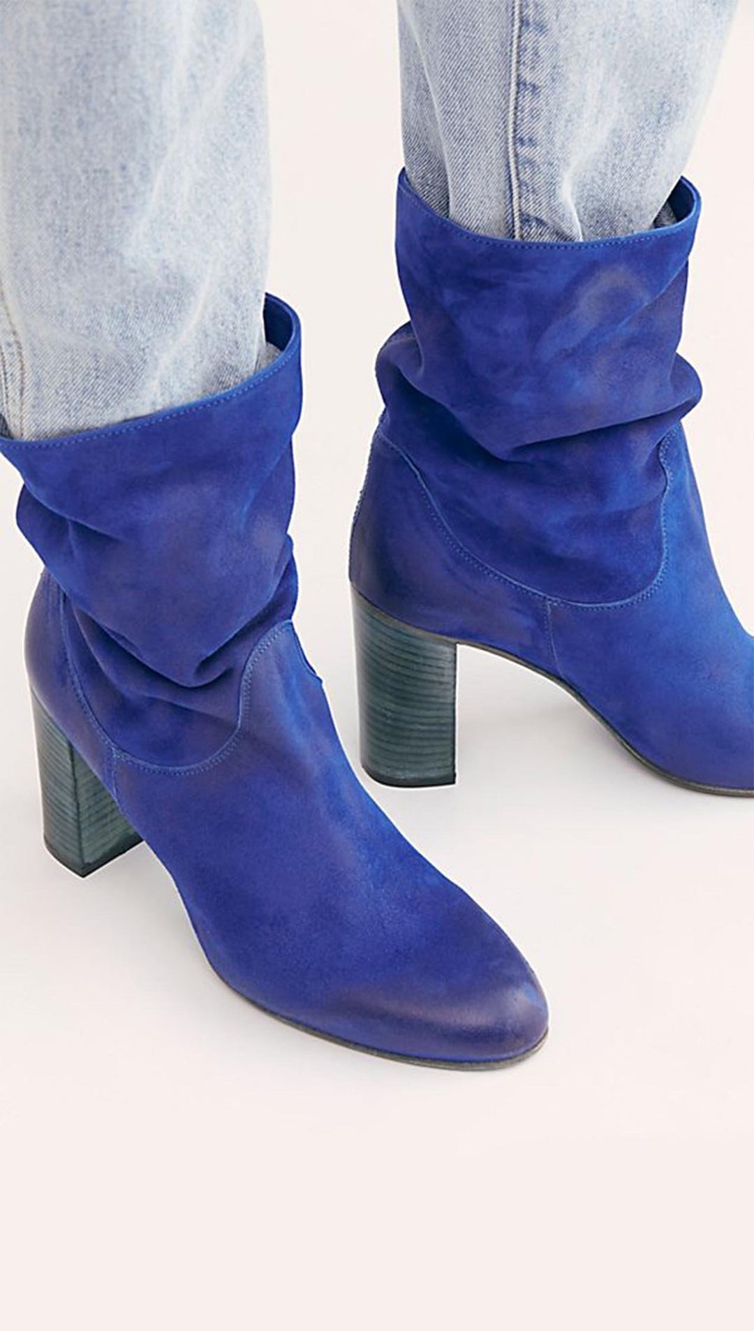 Free People Dakota Heel Boot Cobalt Blue Suede Leather Slouchy Ankle Boots