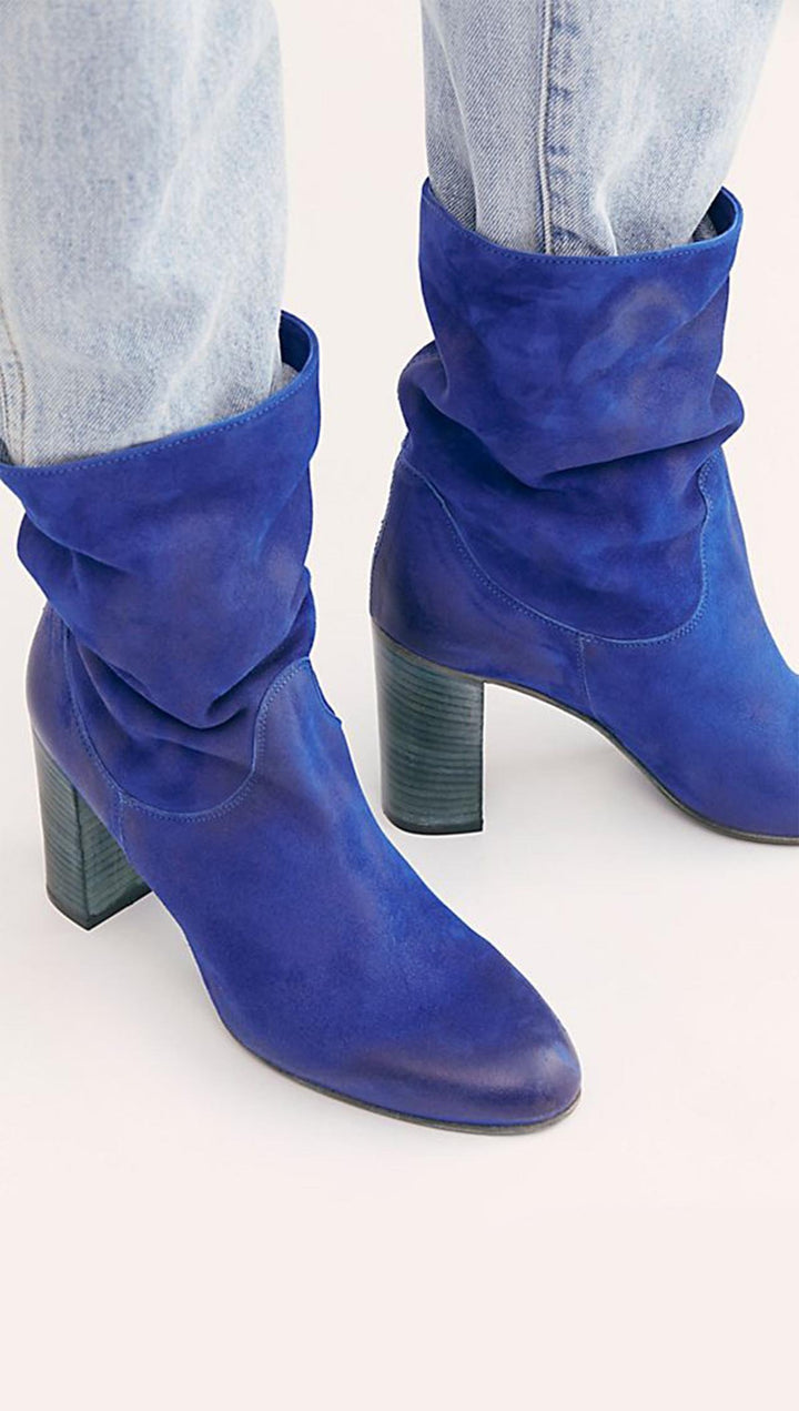 Free People Dakota Heel Boot Cobalt Blue Suede Leather Slouchy Ankle Boots