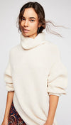 Free People Eleven Sweater Cream Oversized Turtleneck Rib Knit | ShopAA