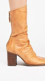 Free People Elle Block Heel Booties Taupe Brown Shoes Leather Boots