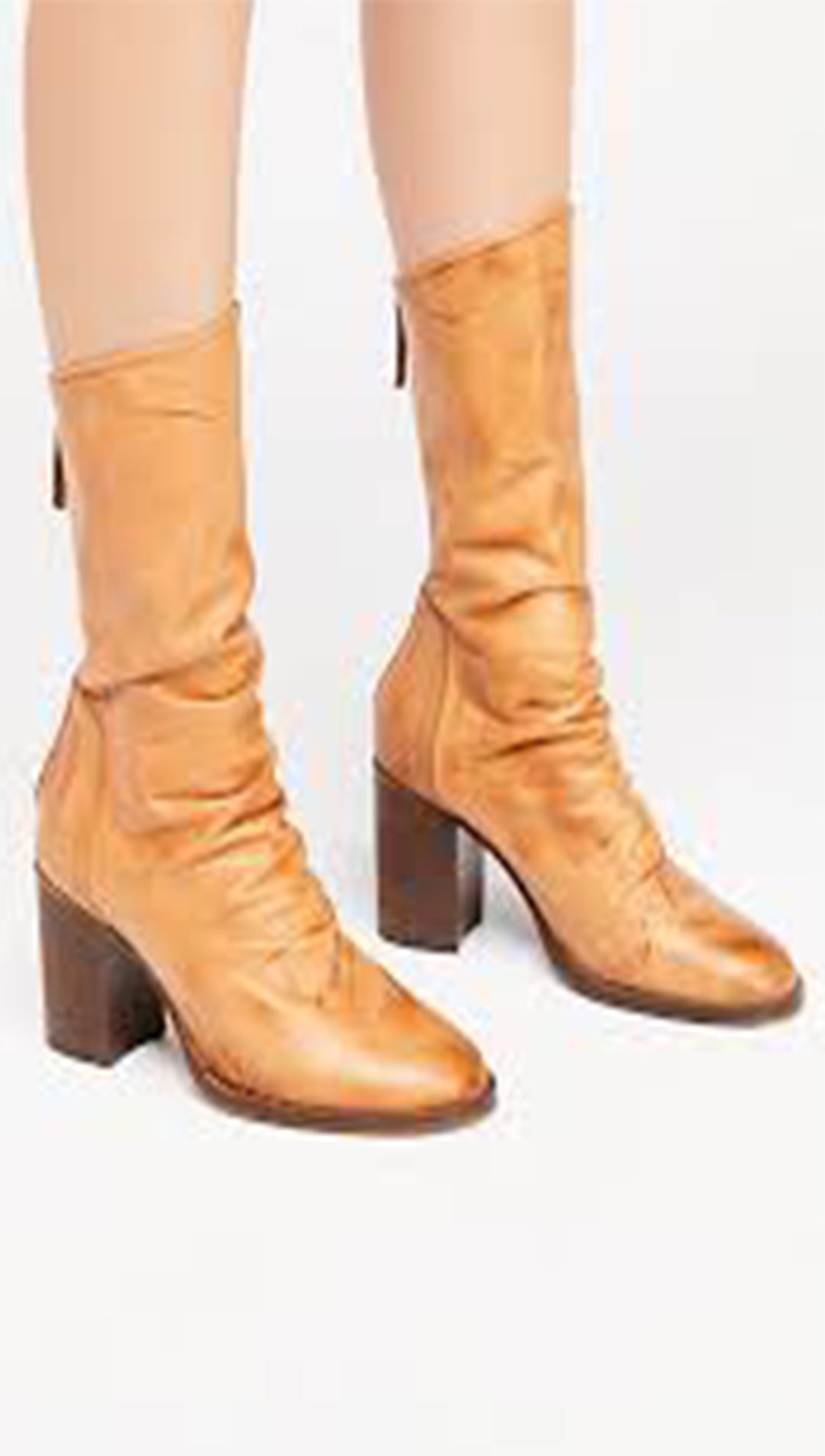 Free People Elle Block Heel Booties Taupe Brown Shoes Leather Boots