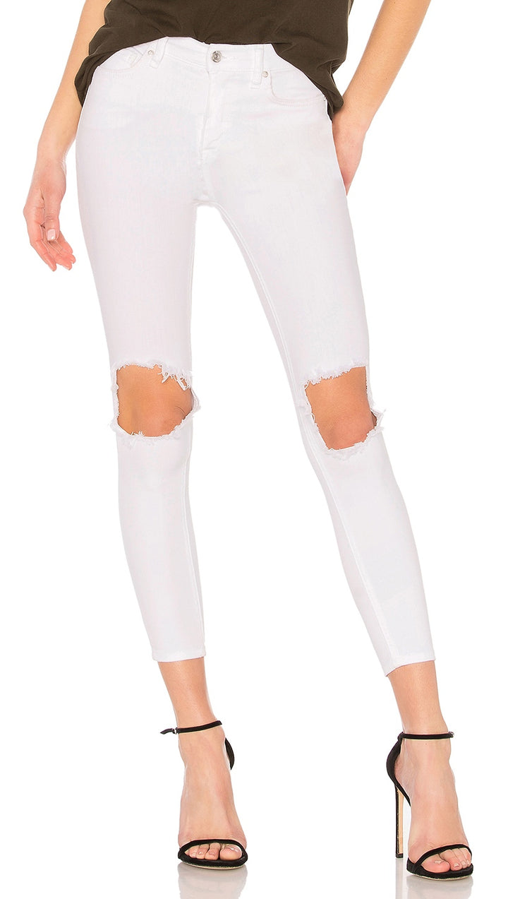 free people high waist busted knee denim white