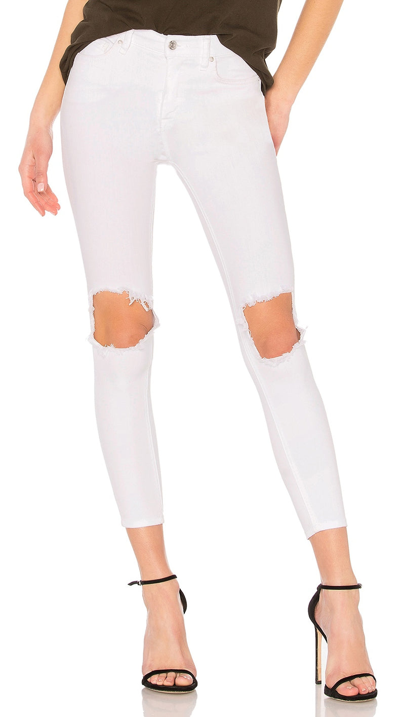Free People High Rise Busted Skinny Denim Jeans White - ShopAA