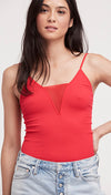 Free People Come Around Mesh Insert Cami Tank Top Cherry Red l ShopAA
