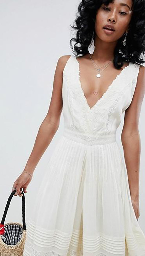 Free People Paloma Romper Jumpsuit Ivory White Crochet Lace Embroidered Wide Leg V Neck Scallop Edge