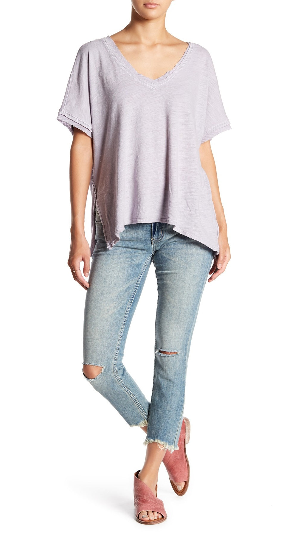 Free People Destroyed Skinny Jean Sitka Frayed Denim Pants l ShopAA