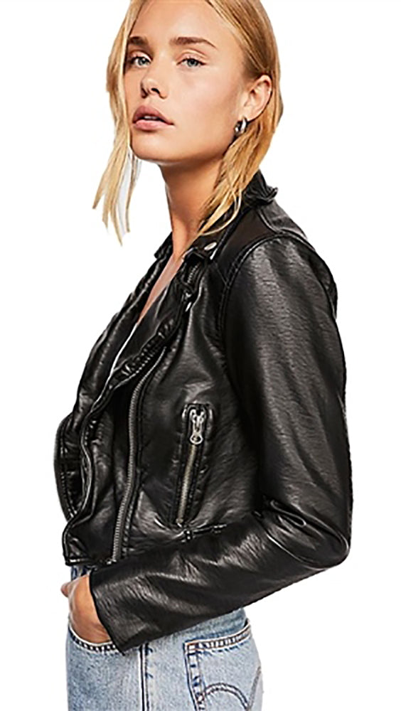 Free People Heartache Moto Jacket Black Vegan Leather Crop Biker