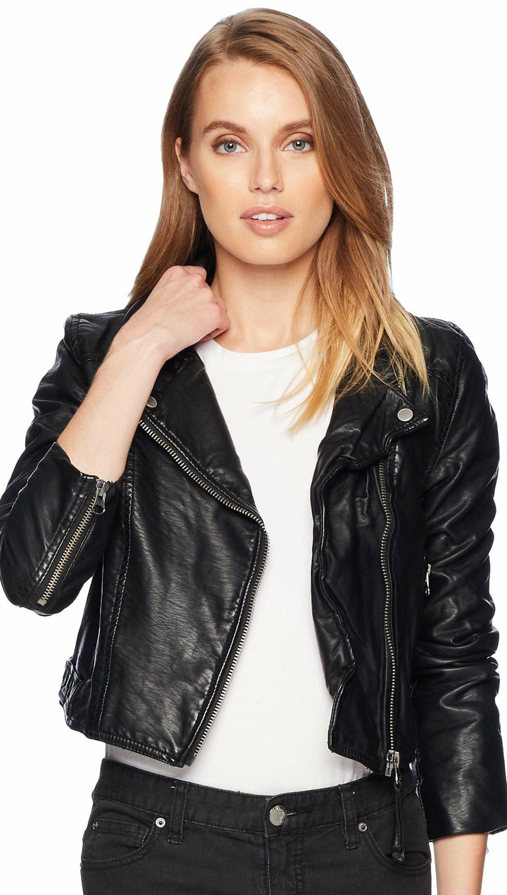 Free People Heartache Moto Jacket Black Vegan Leather Crop Biker